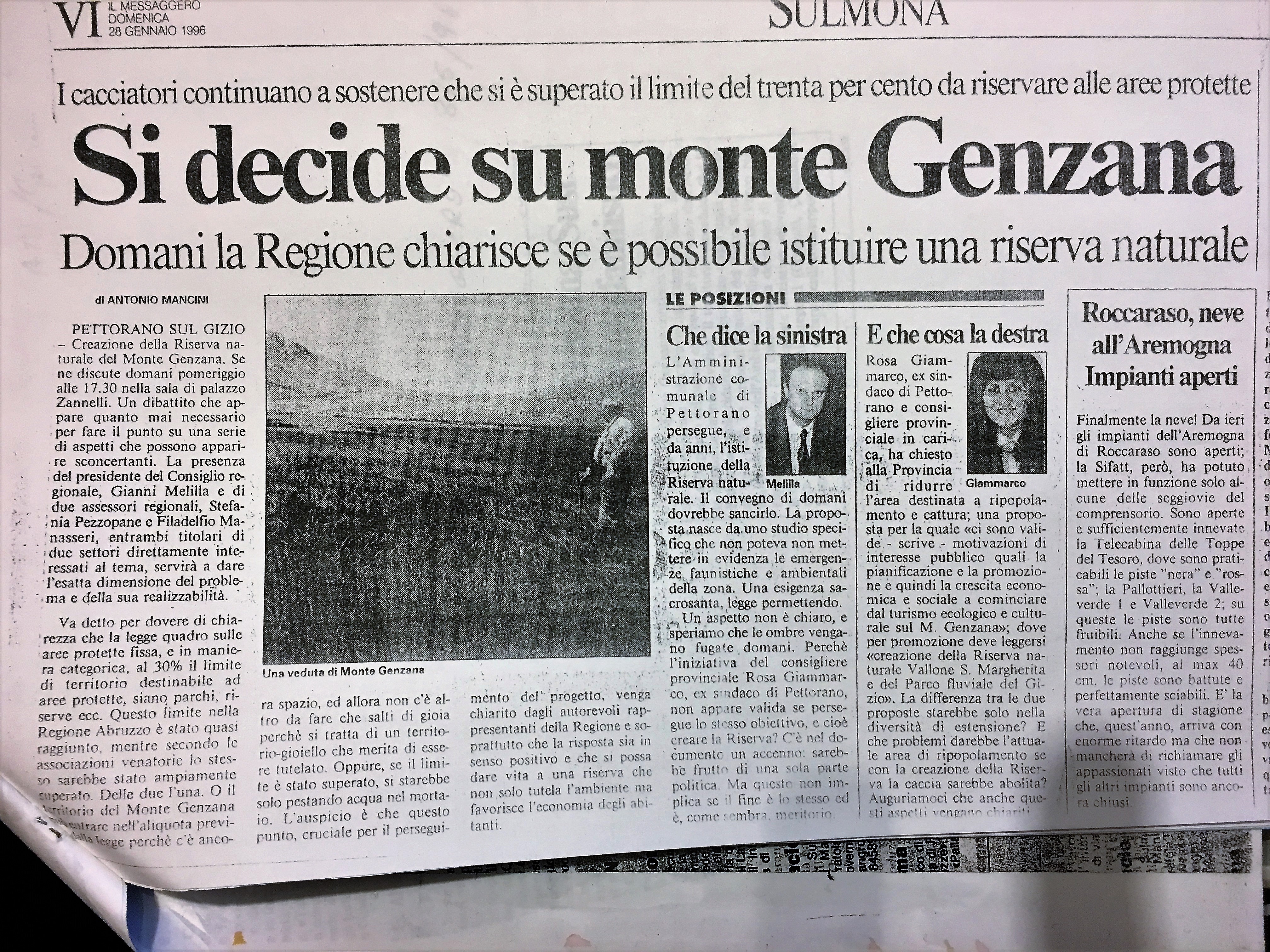 1996.01.28. Messaggero. La Regione decide sul Genzana